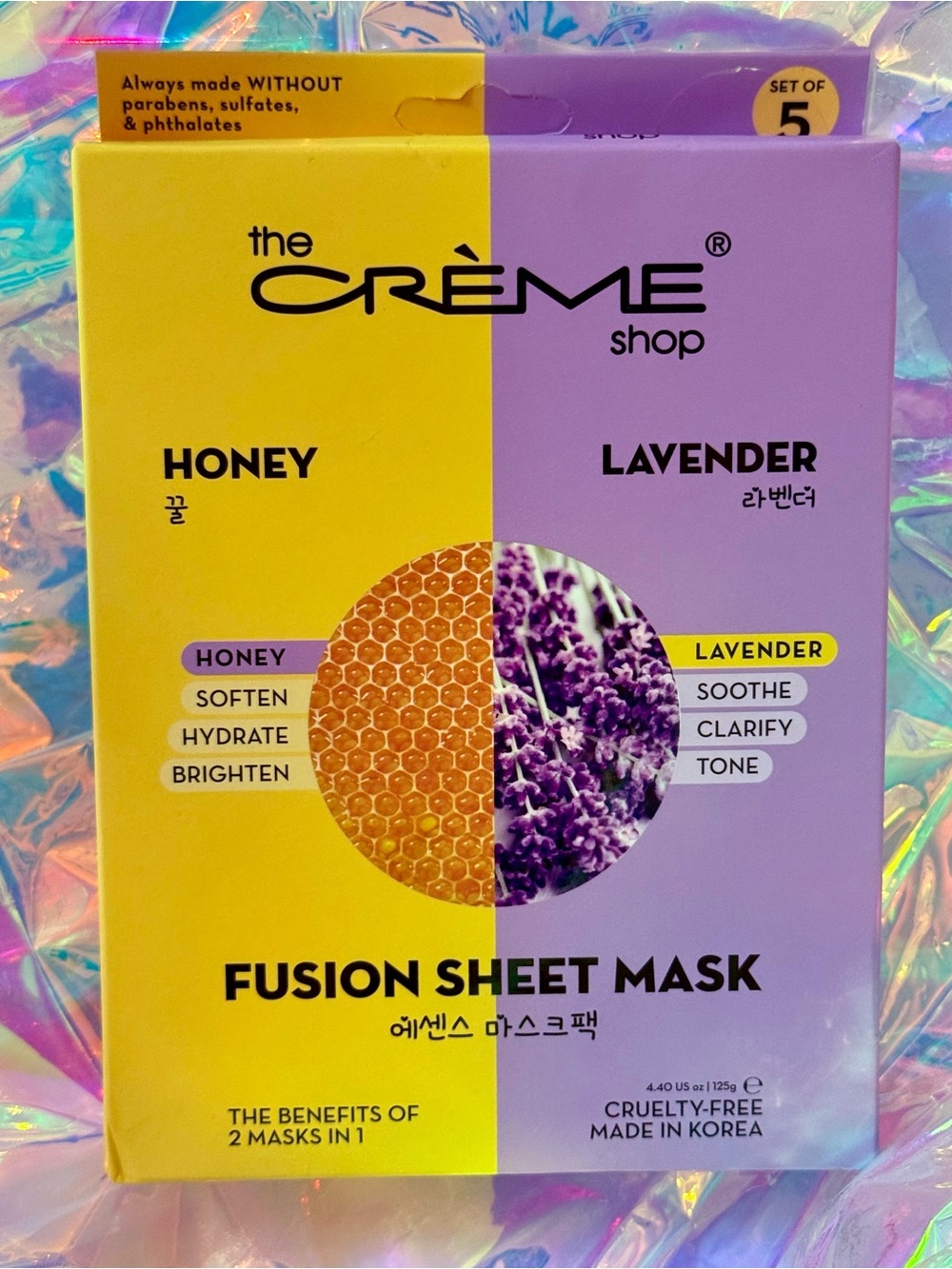 The Crème Shop Korean Honey & Lavender Fusion Sheet Masks NEW Set of 5!